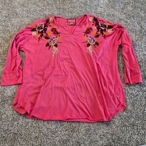 Johnny Was Magenta 100% Cotton ? Blouse Plus Size 1x - 2x GUC